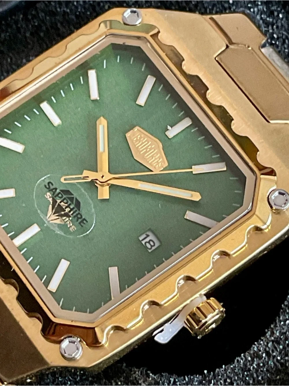 NIB Gold Tone 36mm Square Heroforce Watch Integrated Bracelet + Tool